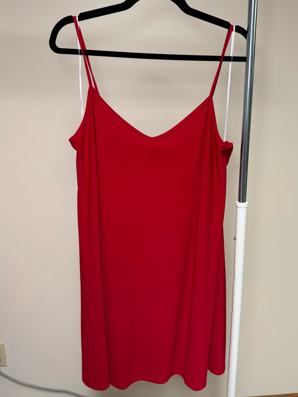 Express Red V-Neck Slip Dress with Spaghetti Straps